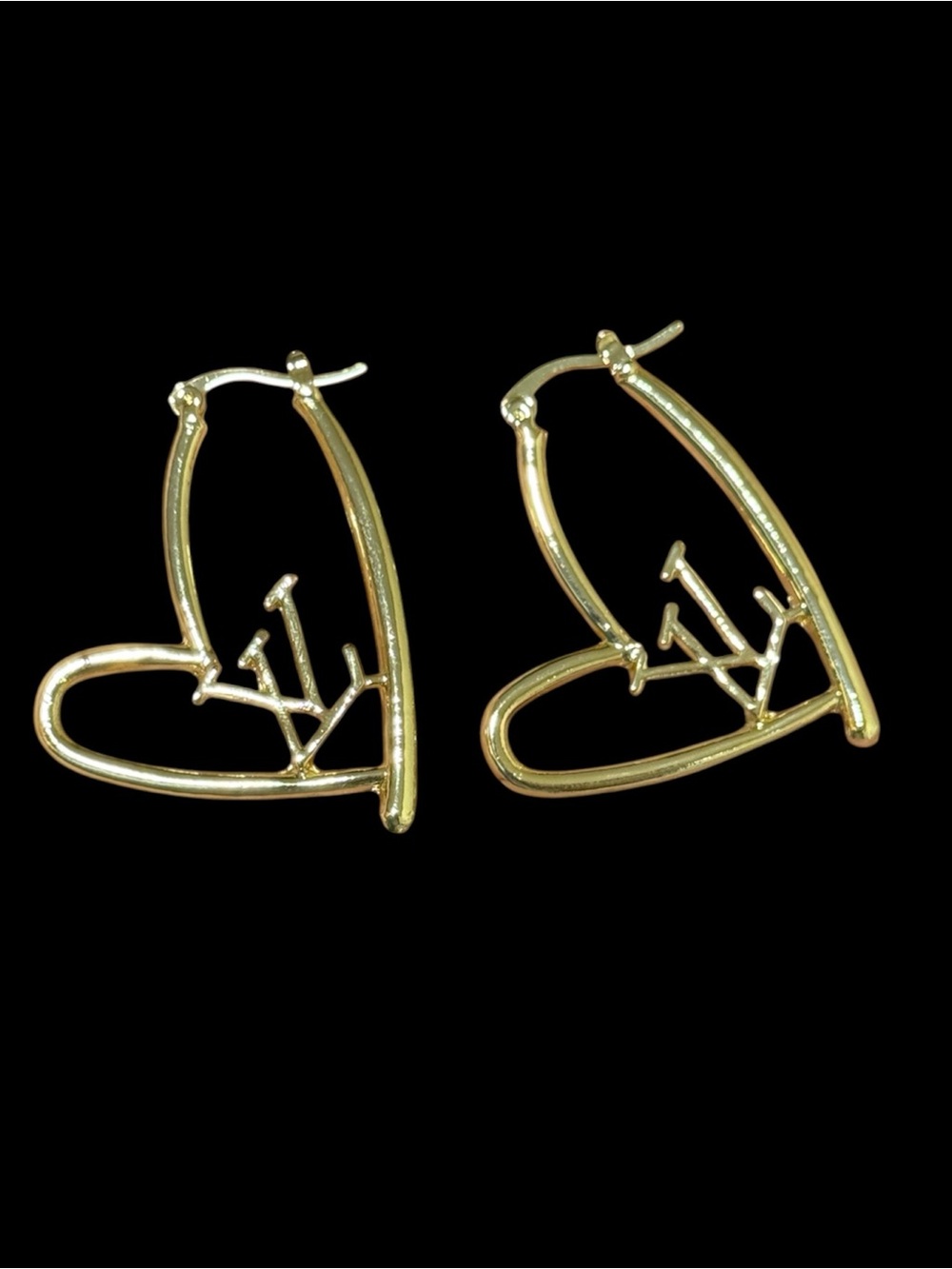 Gold Heart Outline Hoop Earrings with Script Detail